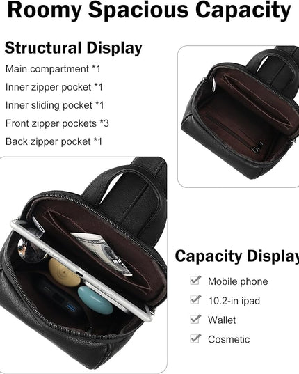 FADEON Sling Bag for Women, Crossbody Backpack with Tassels, Designer Leather Shoulder Chest Bags for Travel
