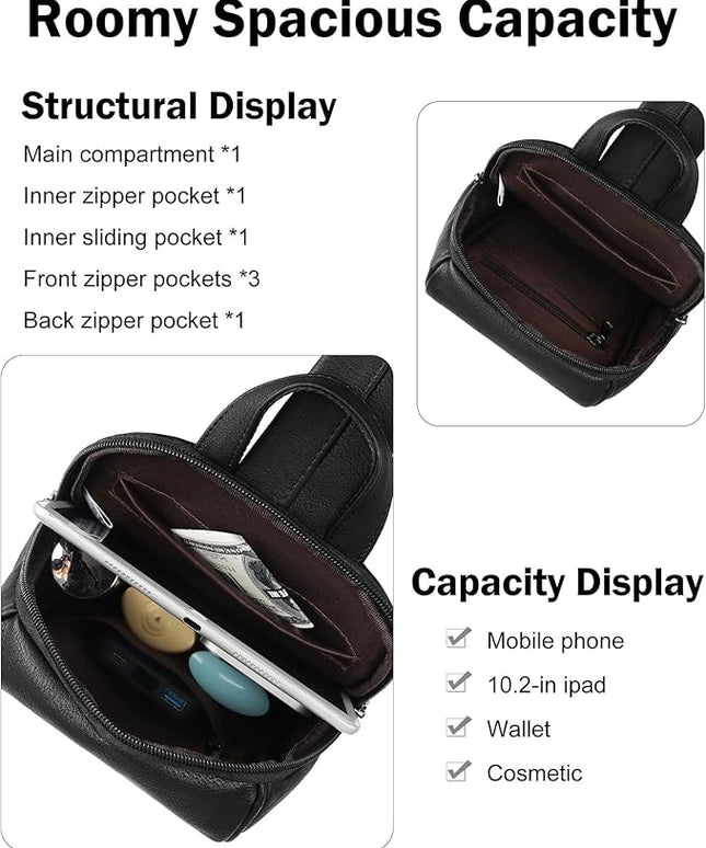 FADEON Sling Bag for Women, Crossbody Backpack with Tassels, Designer Leather Shoulder Chest Bags for Travel