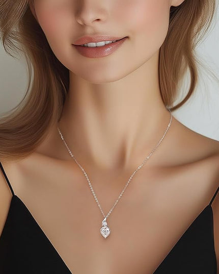 ANDSO Moissanite Heart Pendant Necklaces for Women, 925 Sterling Silver Necklace with Birthstone, Ideal Anniversary Present or Birthday Christmas Valentine Jewelry Gifts for Mom Wife Her Girlfriend