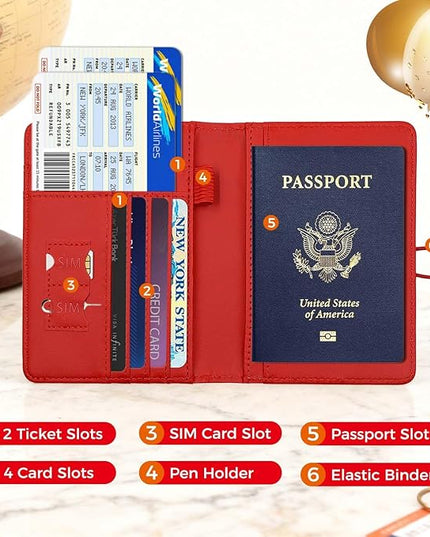 Melsbrinna Premium Leather Passport Holder Covers Case, Waterproof Rfid Blocking Travel Wallet Passport Holder with Pen Holder, Cute Passport Book for Women/Men