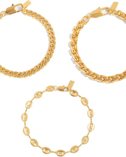 Waterproof Gold Chain Bracelet For Women Non Tarnish,14K Gold Plated Link Dainty Bracelets Stake Layered Bracelet Set Hypoallergen Gold Jewelry