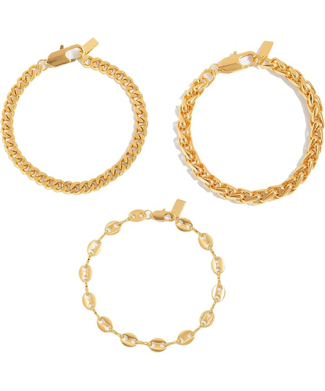 Waterproof Gold Chain Bracelet For Women Non Tarnish,14K Gold Plated Link Dainty Bracelets Stake Layered Bracelet Set Hypoallergen Gold Jewelry
