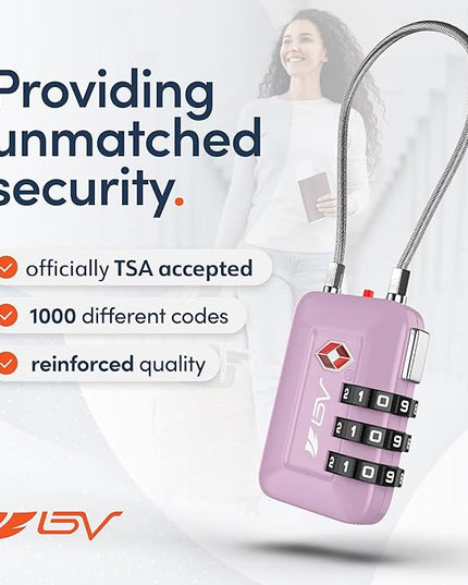 TSA Accepted Luggage Travel Lock, Set-Your-Own Combination Lock for School Gym Locker, Luggage Suitcase Baggage Locks, Filing Cabinets, Toolbox, Case (Purple, 2 Pack)