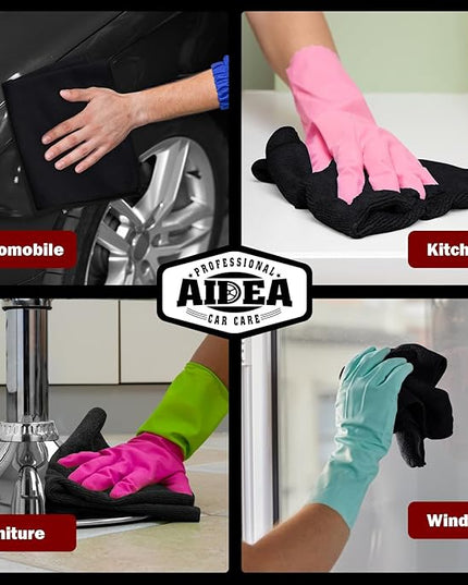 AIDEA Microfiber Cleaning Cloth Black 150PK, Microfiber Towels for Cars, Premium Car Cloths, Dusting Cloth Lint Free Cleaning Rags for SUVs, House, Kitchen, Window, Workshops,12×12"