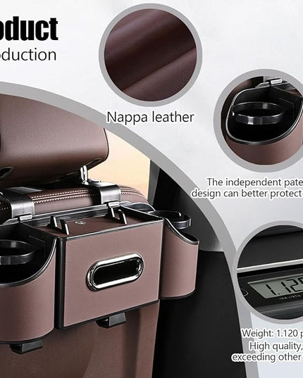 Back Seat Car Organizer,4 in 1 Multifunctional Car Back Seat Storage Box with Drink Cup Holder Tissue Box, for Hold Phone,Snacks, Drinks, Handbag