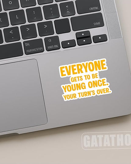(3Pcs) Funny Birthday Stickers – Everyone Gets to be Young Once. Your Turn's Over - Inspirational Quote Sticker Waterproof Vinyl Decal for Birthday Gifts, Water Bottle Scrapbook Journal, 3 x 2.2 inch