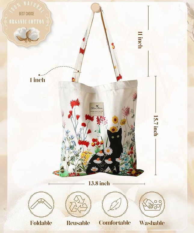 Aesthetic Cotton Tote Bag for Women - Reusable Shoulder Bag with Buckle Fabric Bag for Gym, Travel, Work