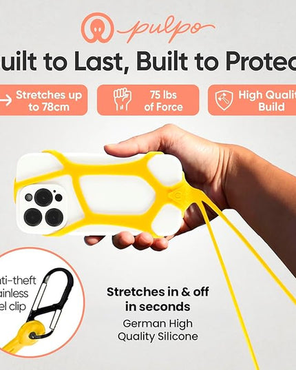 Pulpo Safety Cell Phone Lanyard Yellow Fits Smartphones 6.1" to 6.8” - Anti Theft Phone Strap for Men & Women, Lanyards for Phones, Hiking Phone Holder & Cellphone Lanyard,Silicone Crossbody Straps