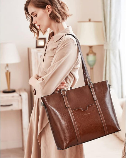 BOSTANTEN Leather Laptop Bag Work Tote for Women Shoulder Handbag Briefcase 15.6 inch Satchel Computer Bag