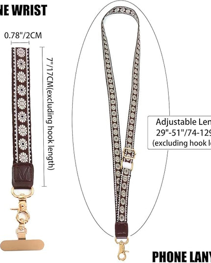 LEMEDE Phone Charm Lanyard, Gold Buckle Adjustable Crossbody and Wrist Strap with 2pcs 360-Degree Rotatable Phone Pad