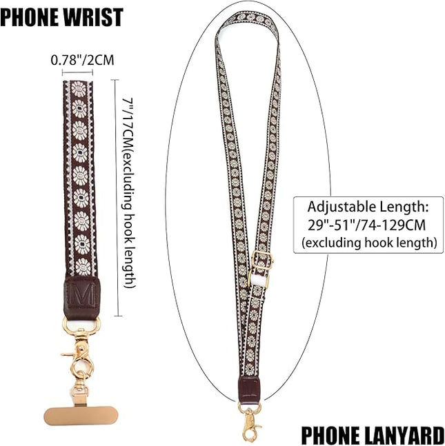LEMEDE Phone Charm Lanyard, Gold Buckle Adjustable Crossbody and Wrist Strap with 2pcs 360-Degree Rotatable Phone Pad