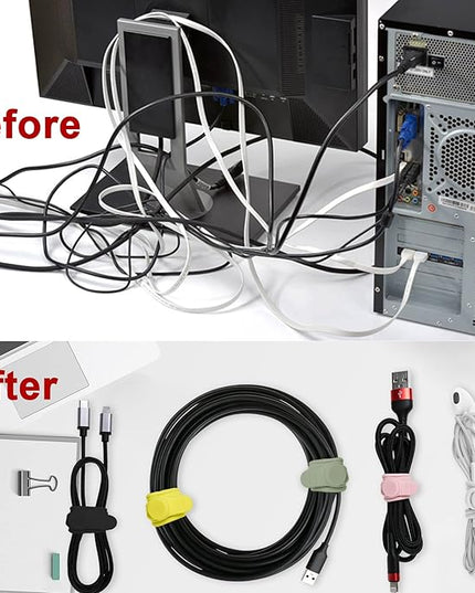 Nearockle 50Pcs Silicone Cable Ties Cord Organizer for Bundling Earphone, Phone Charger, Computer Cords, Reusable Cable Ties Wire Organizer in Home,Office,Kitchen,School (5 Colors)