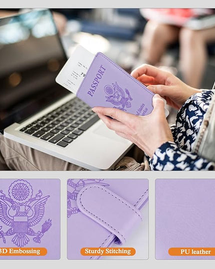 TIGARI Passport Holder for Travel Women Men, PU Leather Waterproof RFID Wallet Cover Case Sleeve, Valentines Day Gifts, Vacation Plane Cruise Travel Document Organizer Essentials