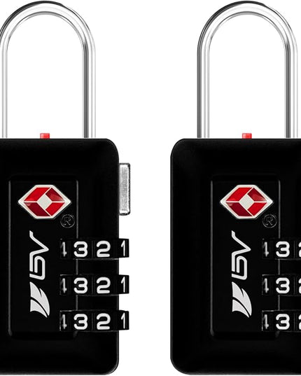 BV TSA Accepted Luggage Travel Lock, Set-Your-Own Combination Lock for School Gym Locker, Luggage Suitcase Baggage Locks, Filing Cabinets, Toolbox, Case (Black, 2 Pack)