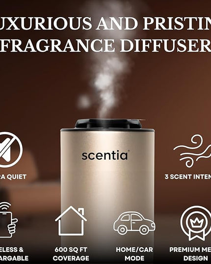 Scentia Gold MiniPod Nebulizer Diffuser + Smart Car Freshener – Waterless Essential Oils, Dual Mode Car/Home, Rechargeable Auto Shut-Off, 3 Lights – Ideal Teen Girl Holiday/Thanksgiving Gift