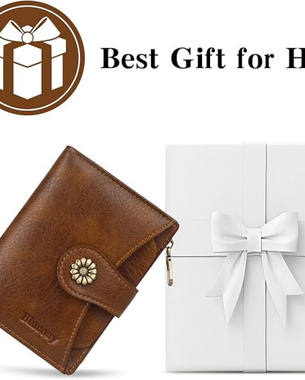 Blucoay Womens Wallet,RFID Blocking Wallet Women,Soft Leather Bifold Small Wallets For Women Card Holder With Removable ID Window darkbrown