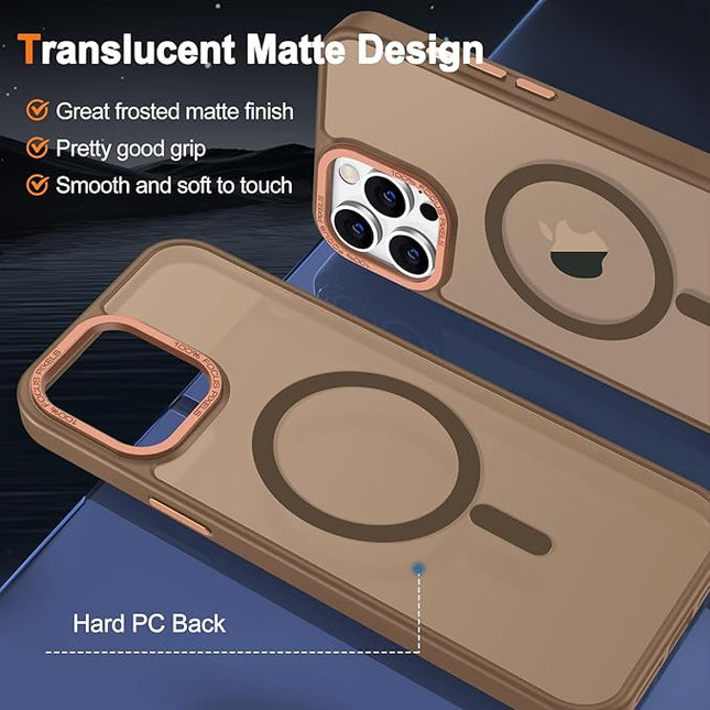 Hython Case for iPhone 12 Pro Max Case Magnetic Translucent Matte Phone Cases 6.7" [Compatible with MagSafe] Thin Slim Fit Shockproof Bumper Hard Protective Cover for Women Men Girls, Frosted Brown