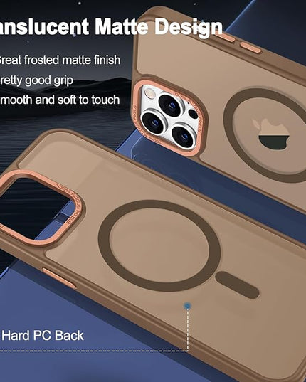 Hython Case for iPhone 12 Pro Case Magnetic Translucent Matte Phone Cases 6.1" [Compatible with MagSafe] Thin Slim Fit Shockproof Bumper Hard Protective Cover for Women Men Girls, Frosted Brown