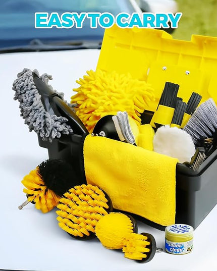 30Pcs Car Detailing Kit, Car Wash Cleaning Kit, Auto Detailing Drill Brush Set, Car Cleaning Gel, Car Cleaning Supplies for Interior, Exterior, Wheels, Windows