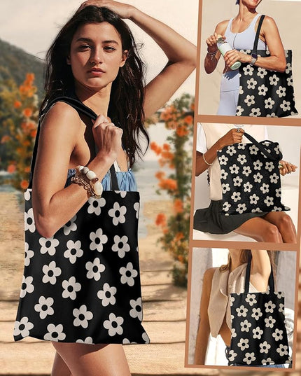 Aesthetic Canvas Tote Bag - Reusable Shoulder Tote Bag for Women Lady Casual Vacation, Shopping, Work, Gym