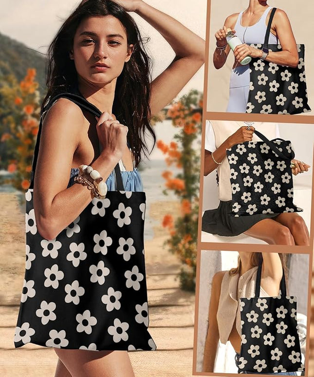 Aesthetic Canvas Tote Bag - Reusable Shoulder Tote Bag for Women Lady Casual Vacation, Shopping, Work, Gym