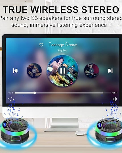 Shower Bluetooth Speaker IPX7 Waterproof, Portable Bluetooth Speakers with Suction Cup and Time Display, Crystal Sound&Bass LED Light 1100mAh, Wireless Shower Speaker for Outdoor/Kayak/ Gifts/Beach
