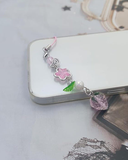 2 Pack Phone Charms, Cute Aesthetic Beaded PhoneCharm Strap Phone Lanyard String PhoneChain Accessories for Bag Keychain Airpods Camera Pendants