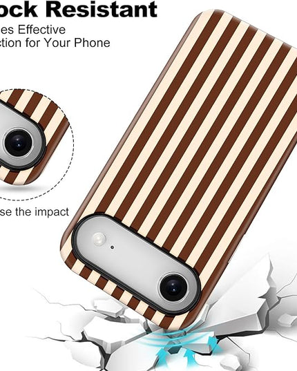 Magnetic for iPhone 17 Air Case Cute Stripes Phone Case, Shockproof Slim TPU and Hard PC Protective Phone Cover Compatible with MagSafe Designed for Women Girls, Brown