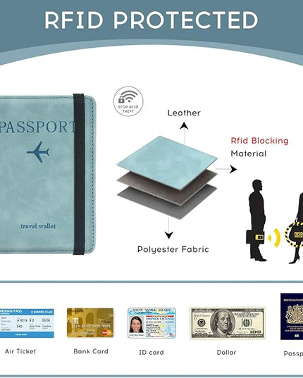ILIYAH-Passport Cover-Passport Holder Travel Wallet-RFID Blocking Passport Case Travel Accessories Card Holder Wallet Unisex Travel Gifts(Blue)