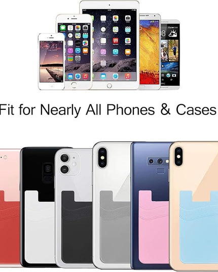 SS Card Holder for Phone Case - Silcone Stick On Credit Card Phone Wallet for Men & Women, Ultra-Thin & Portable, Compatible with iPhone/Android/Samsung Galaxy, Holds Cards & Cash, Hands-Free (6 pack)