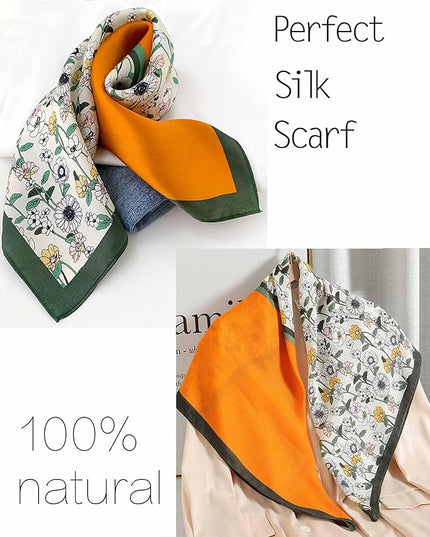 kcctoo 27.5" Mulberry Silk Feeling Head Scarf Women's Fashion Square Neck Satin Scarfs for Bag Hair Scarves Gift