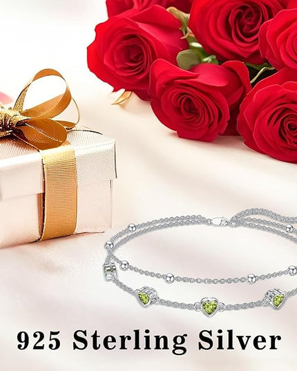 Dorunmo 925 Sterling Silver Heart Birthstone Anklet Bracelets for Women Best Mother's Day Birthday Jewelry for Wife Girlfriend Mom Daughter Her