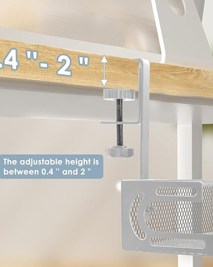 Under Desk Cable Management Tray, Cable Management Under Desk No Drill, Wire Management Tray with Clamp, Cord Organizer for Home Office, White