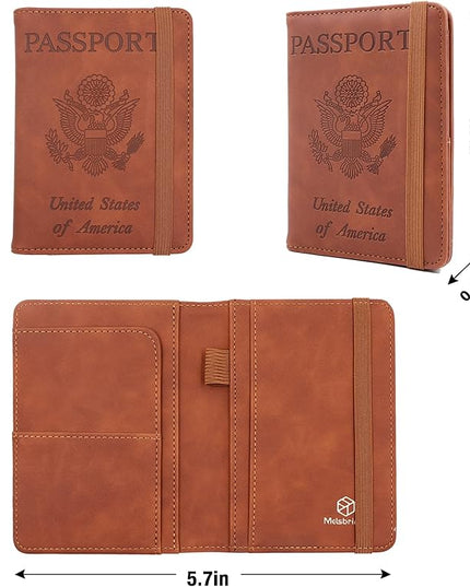 Melsbrinna Premium Leather Passport Holder Covers Case, Waterproof Rfid Blocking Travel Wallet Passport Holder with Pen Holder, Cute Passport Book for Women/Men