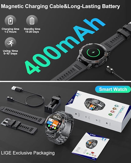SUNKTA Military Smart Watch for Men(Answer/Dial Calls),5ATM Waterproof Fitness Watch,100 Sports Modes, with Blood Pressure/Heart Rate/SpO2 for Android/iOS,1.39''HD DIY Screen Smart Watch