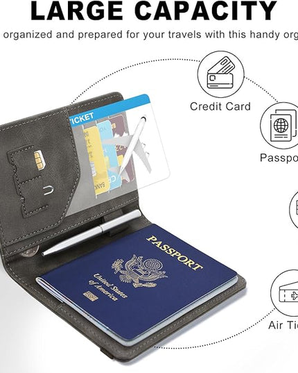 ACdream RFID BLOCKING Passport Holder Travel Wallet, Premium PU Leather Cover Passport Book with Card Holder, Pen Holder, Keep Organization, and Travel Essentials for Women and Men, Grey