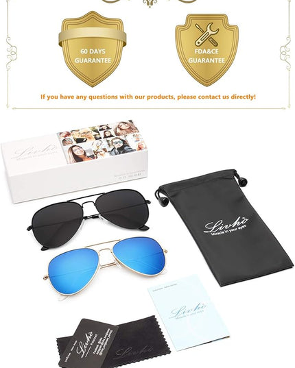 livho Sunglasses for Men Women Aviator Polarized Metal Mirror UV 400 Lens Protection