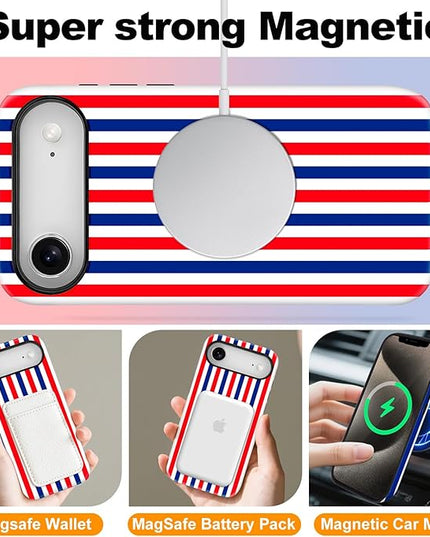 Magnetic for iPhone 17 Air Case Cute Stripes Phone Case, Shockproof Slim TPU and Hard PC Protective Phone Cover Compatible with MagSafe Designed for Women Girls, Red and Blue