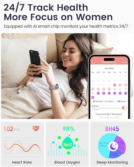 Smart Watches for Women for iPhone/Samsung/Android(Answer/Make Calls),1.27'' AMOLED Screen Activity Fitness Trackers with Heart Rate/Sleep/SpO2 Monitor,120+ Sport Modes IP68 Fitness Watch 2Band Purple