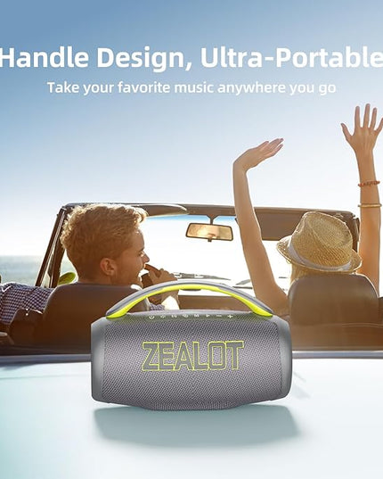 ZEALOT Portable Bluetooth Speaker, 80W Peak Waterproof Loud Booming Sound Speakers, Dual Pairing, XBass, 25H Playtime, Outdoor Speaker with Handle for Camping, Beach, Party, Backyard (Gray)