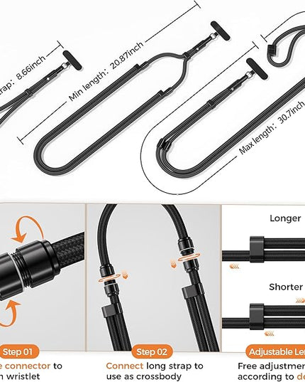 SURDOCA 3-In-1 Phone Lanyard for Crossbody, Neck & Wrist, Adjustable Anti Theft Phone Strap with Tether Tab & Loop Strap - Universal for Most Smartphones, Camera, Key - Travel Essentials