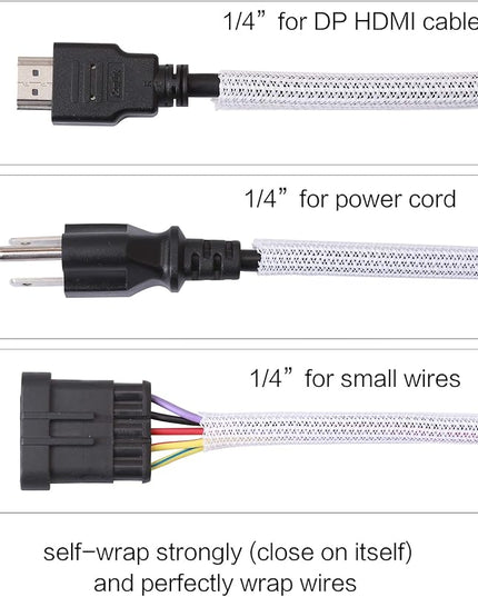 Alex Tech 25ft - 1/4 inch Cord Protector Wire Loom Tubing Cable Sleeve Split Sleeving for USB Cable Power Cord Audio Video Cable - Protect Cat from Chewing Cords - White