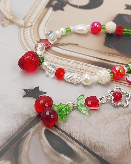 2 Pack Phone Charms, Cute Aesthetic Beaded PhoneCharm Strap Phone Lanyard String PhoneChain Accessories for Bag Keychain Airpods Camera Pendants