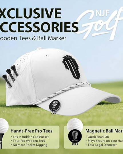 NJF Golf™ Hat Men - Breathable Mens Golf Hats, Adjustable Rope Snapback Cap, Convenient Cap with Tee Holder