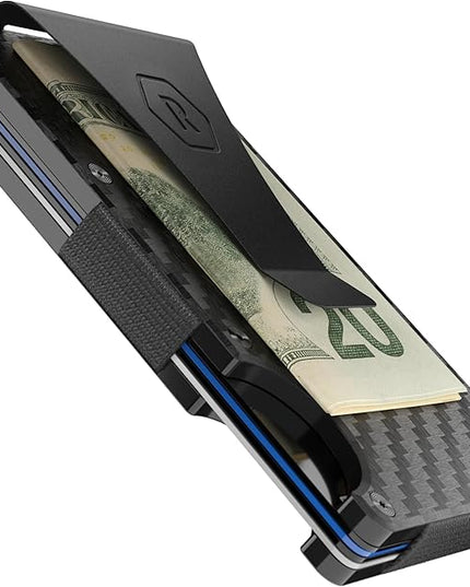 The Ridge Wallet - Slim Minimalist Compact Wallet and Card Holder| RFID Protected Front Pocket Wallets | Integrated Money Clip | Carbon Fiber 3K