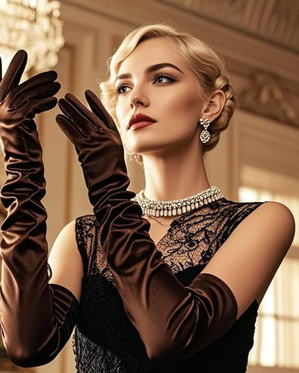 THARAHT Women Long Gloves with Satin Elbow Length for 1920s Opera Tea Party Costumes Bridal Evening Dress