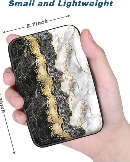 Atufsuat Credit Card Holder, Mini Aluminum Card Wallet RFID Blocking Slim Metal Hard Card Case for Women Men, Black Gold Marble