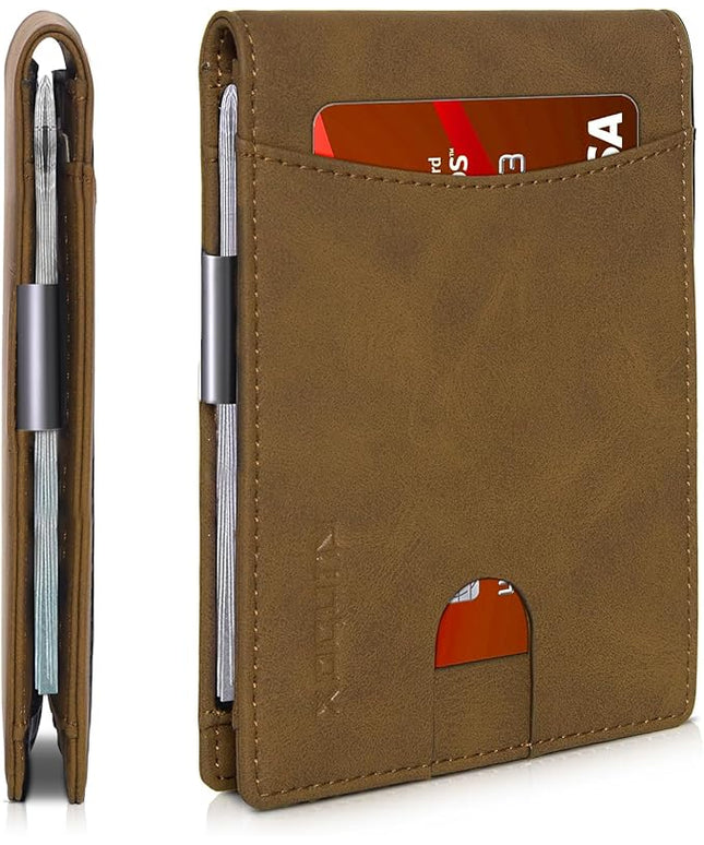RUNBOX Slim Money Clip Wallets for Men RFID Blocking 11 Card Holder Minimalist Small Leather Bifold Men's Front Pocket Wallet Gift Box