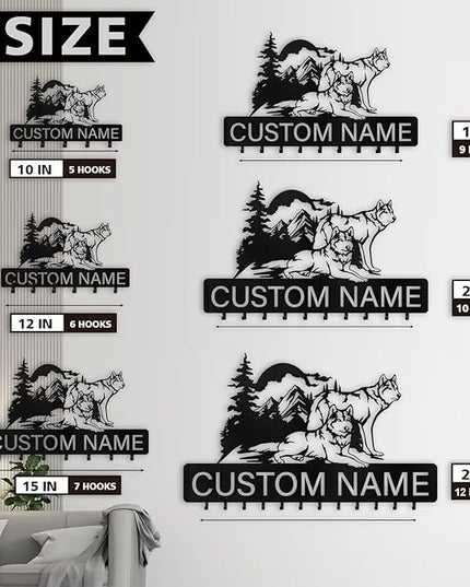 Kotagi Personalized Key Holder Wall Mounted, Custom Name Wolf Keys Hooks for Wall, Animal Theme Coat Hook Key Rack, Wall Hanging Decorative, Wall Mount Hanger Rack for Bedroom, Entryway, Kitchen