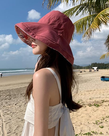 HUAMULAN Women Summer Sun Hat Wide Brim Wired Edge Floral Beach Bucket Hats Reversible Foldable Travel UV Protection Lady Hat